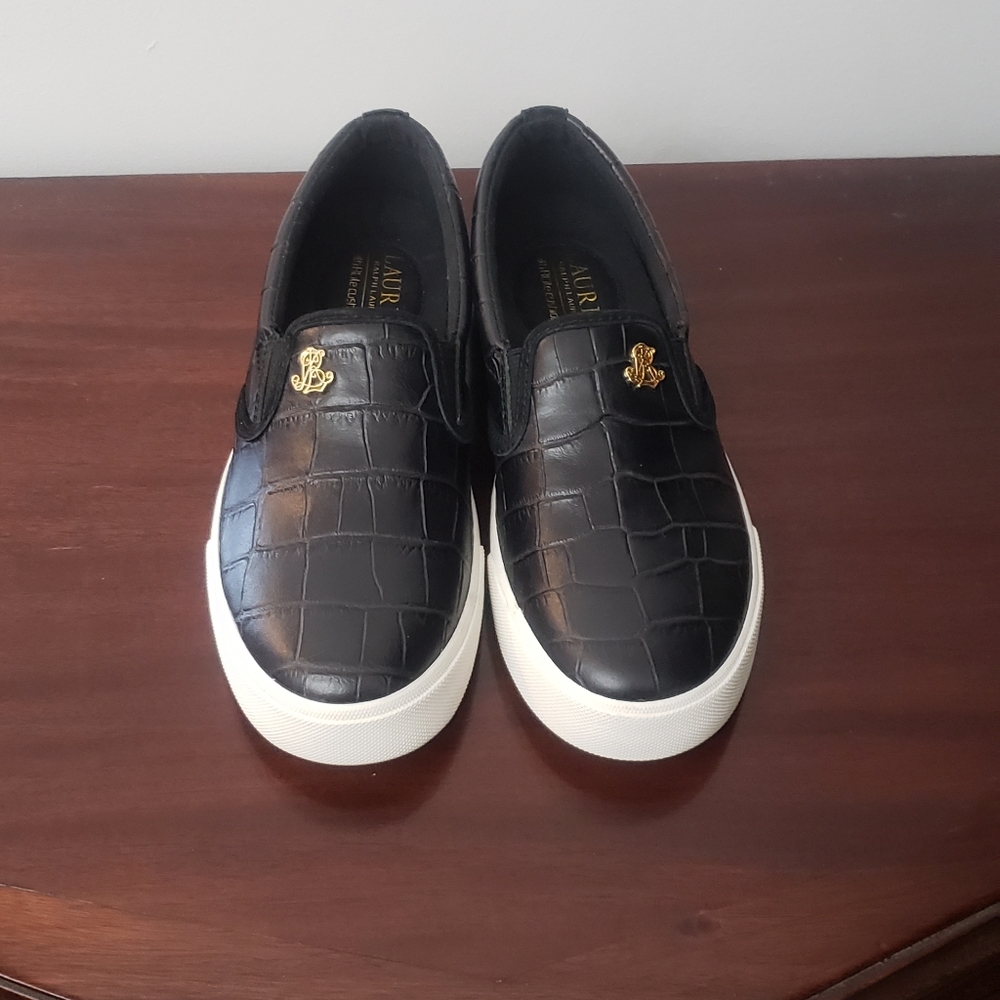 Lauren by Ralph Lauren Black Leather Ria Slip-on Sneakers Size 5.5